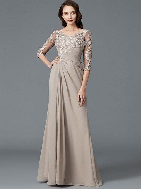 A-Line/Princess 1/2 Sleeves Scoop Applique Chiffon Floor-Length Mother of the Bride Dresses DFP0007072