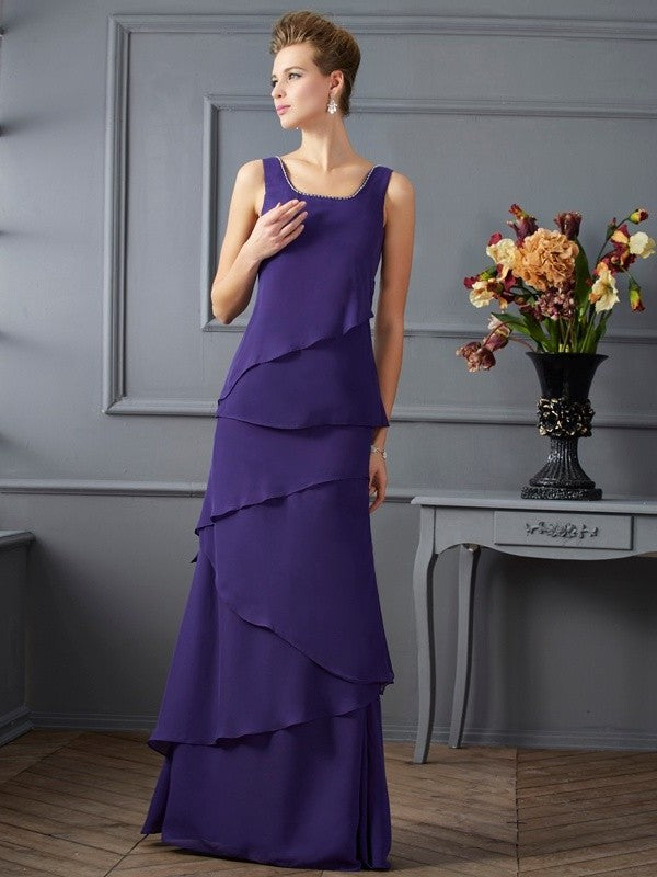 Sheath/Column Scoop Sleeveless Ruffles Long Chiffon Mother of the Bride Dresses DFP0007306