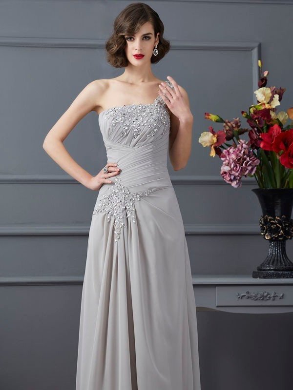 A-Line/Princess One-Shoulder Sleeveless Beading Long Chiffon Mother of the Bride Dresses DFP0007167