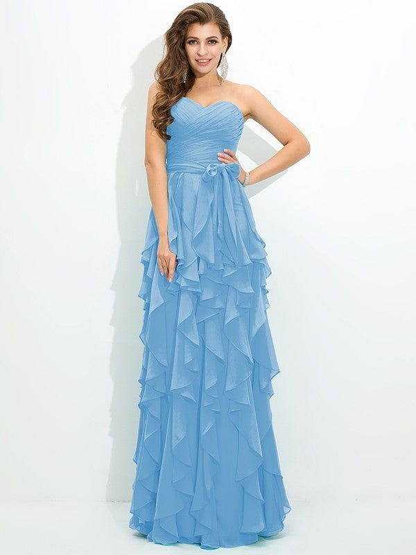 A-Line/Princess Sweetheart Layers Sleeveless Long Chiffon Bridesmaid Dresses DFP0005233