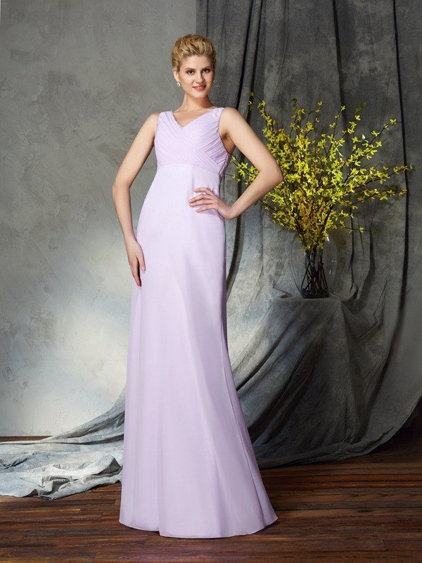 Sheath/Column V-neck Applique Sleeveless Long Chiffon Mother of the Bride Dresses DFP0007377