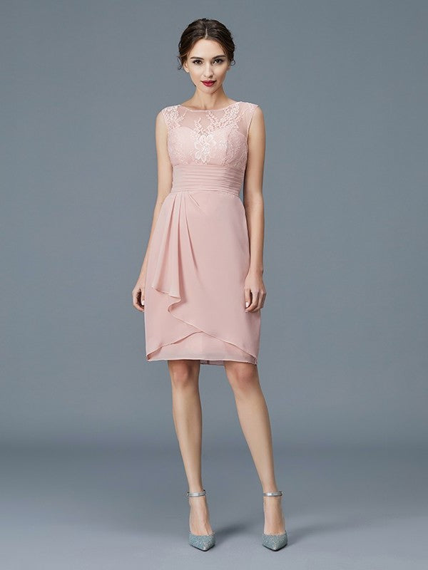 Sheath/Column Sheer Neck Ruffles Chiffon Sleeveless Knee-Length Mother of the Bride Dresses DFP0007193