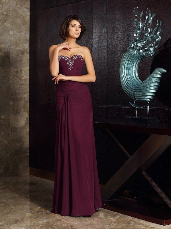 Sheath/Column Sweetheart Beading Sleeveless Long Chiffon Mother of the Bride Dresses DFP0007291