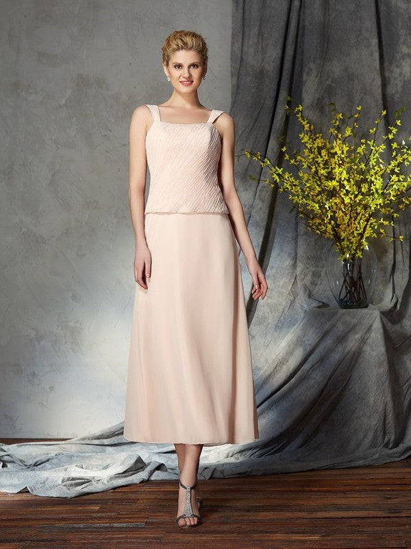 A-Line/Princess Straps Applique Sleeveless Tea-Length Chiffon Mother of the Bride Dresses DFP0007268