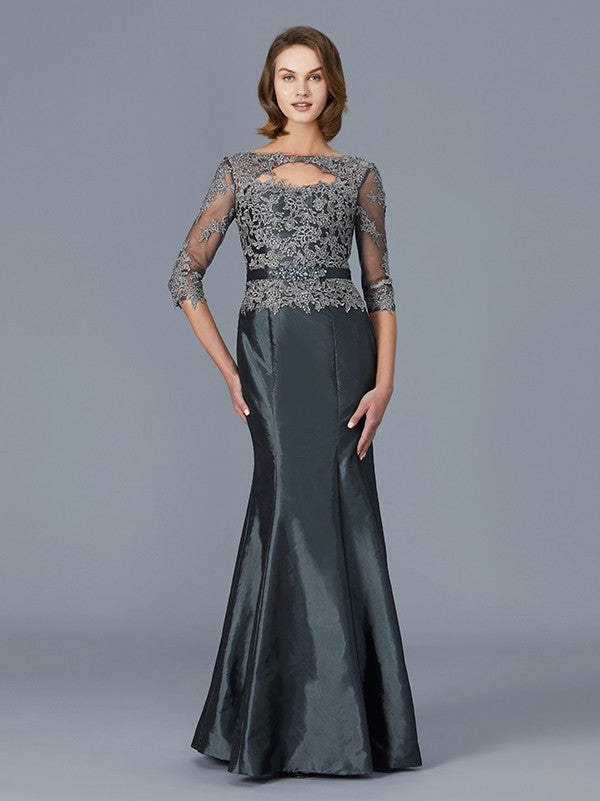 Trumpet/Mermaid Scoop 3/4 Sleeves Applique Floor-Length Taffeta Mother of the Bride Dresses DFP0007320