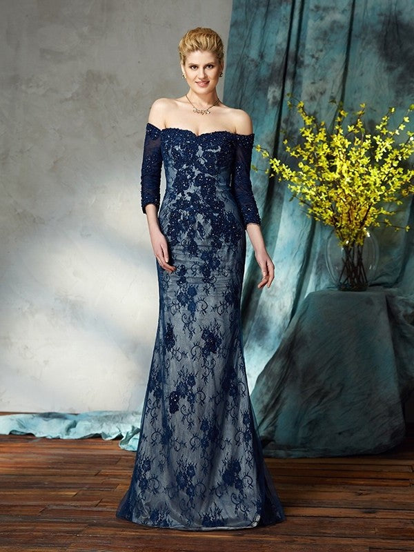 Trumpet/Mermaid Off-the-Shoulder Lace 3/4 Sleeves Long Lace Mother of the Bride Dresses DFP0007206