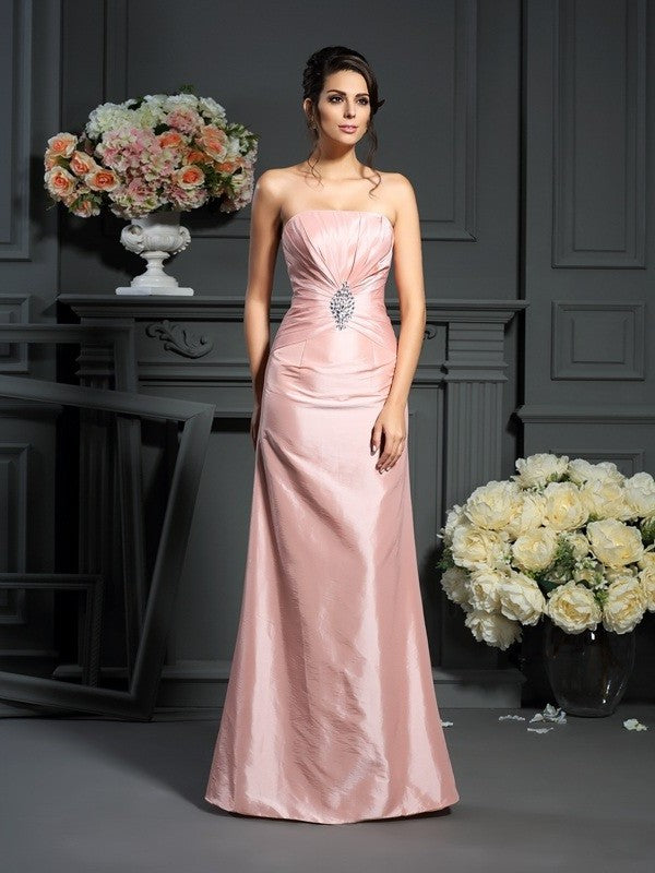 A-Line/Princess Strapless Pleats Sleeveless Long Taffeta Mother of the Bride Dresses DFP0007370