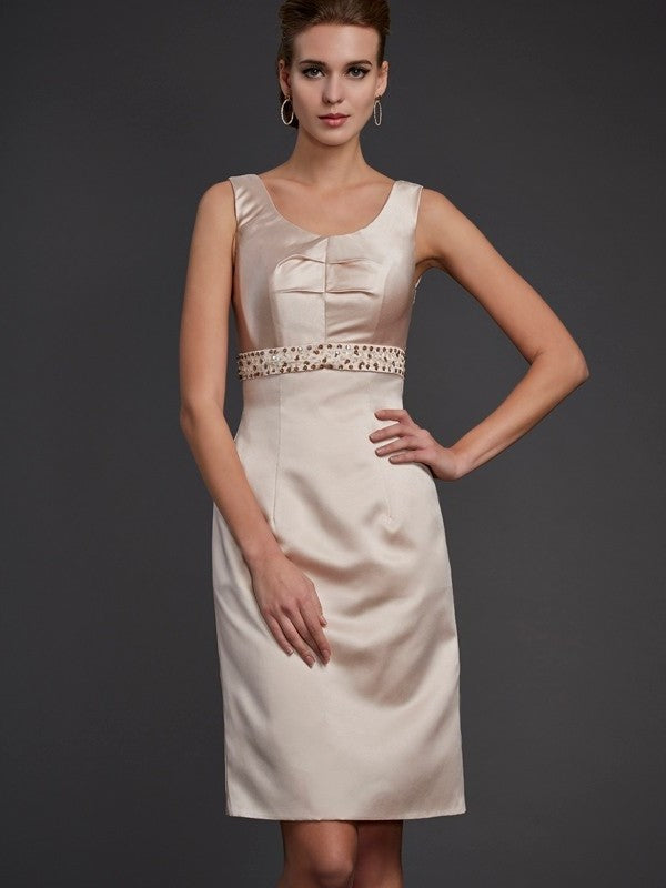 Sheath/Column Square Sleeveless Beading Short Satin Mother of the Bride Dresses DFP0007382