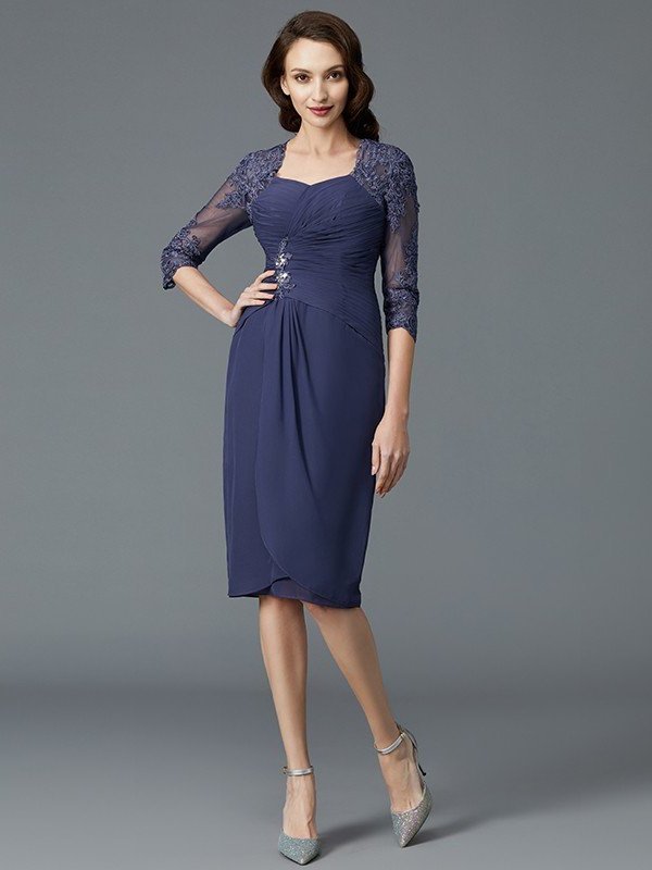 Sheath/Column Sweetheart Chiffon 1/2 Sleeves Knee-Length Mother of the Bride Dresses DFP0007204