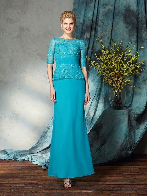 Sheath/Column Bateau Applique 1/2 Sleeves Long Chiffon Mother of the Bride Dresses DFP0007431