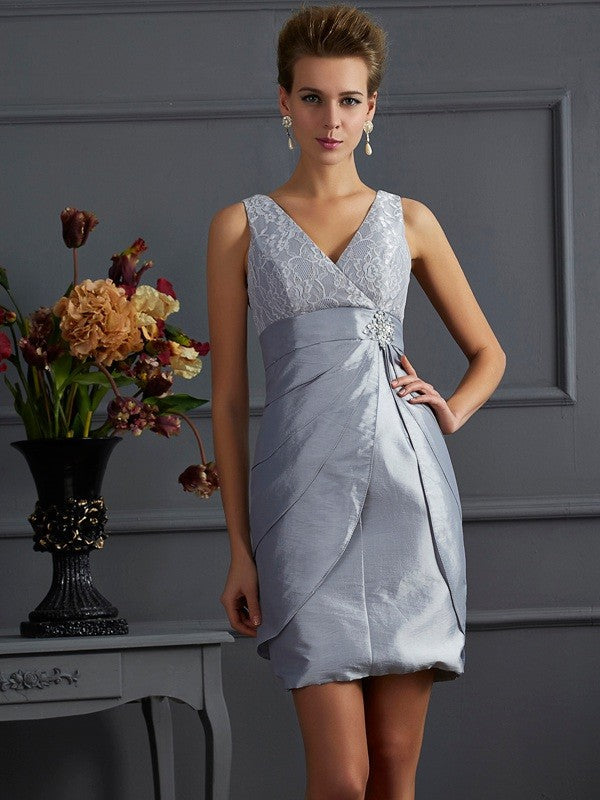 Sheath/Column V-neck Sleeveless Helena Short Taffeta Mother of the Bride Homecoming Dresses Dresses