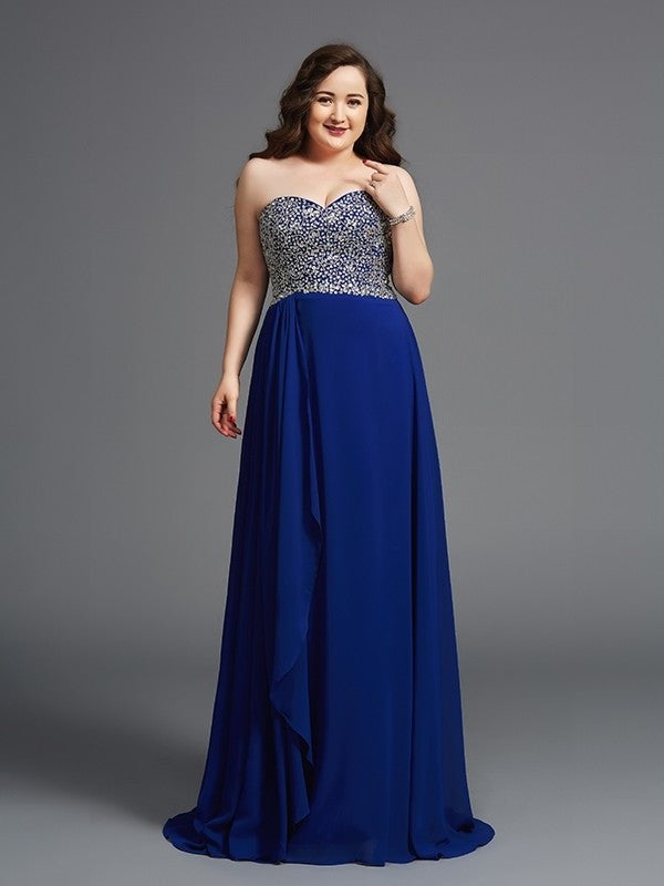 A-Line/Princess Sweetheart Rhinestone Sleeveless Long Chiffon Plus Size Dresses DFP0003685