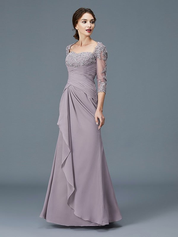 Sheath/Column 3/4 Sleeves Sweetheart Ruffles Chiffon Floor-Length Mother of the Bride Dresses DFP0007059