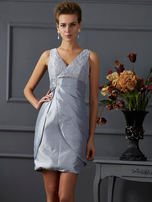 Sheath/Column V-neck Sleeveless Short Taffeta Mother of the Bride Dresses DFP0008604