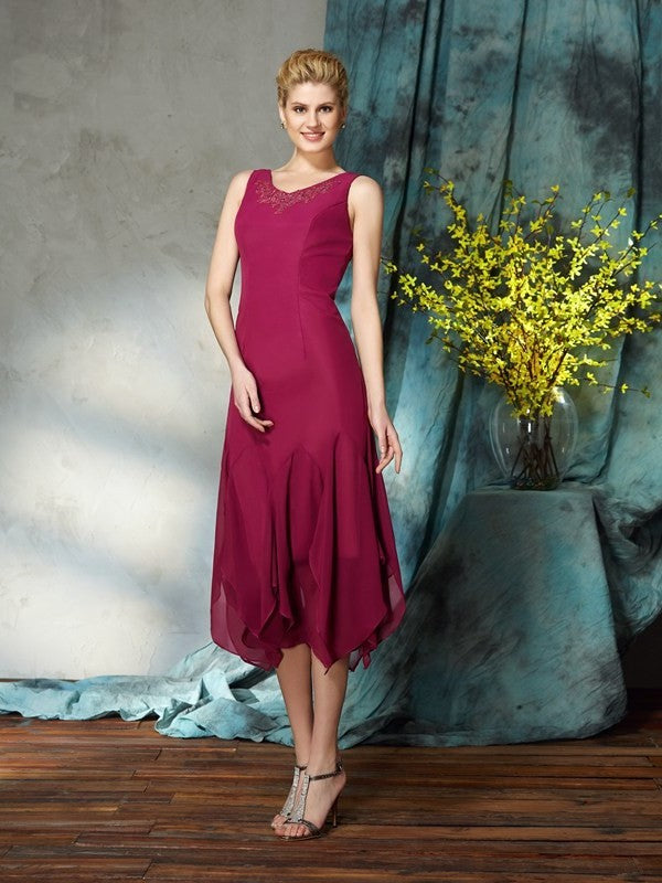 A-Line/Princess Scoop Applique Sleeveless Short Chiffon Mother of the Bride Dresses DFP0007296