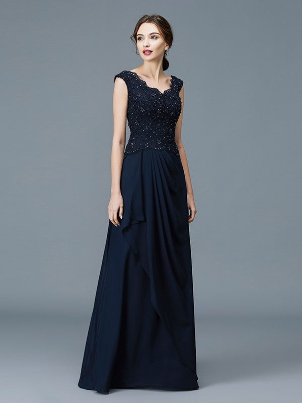 A-Line/Princess V-neck Ruffles Floor-Length Chiffon Sleeveless Mother of the Bride Dresses DFP0007258