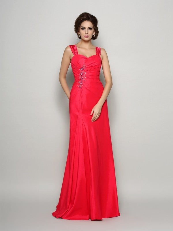 A-Line/Princess Straps Applique Sleeveless Long Elastic Woven Satin Mother of the Bride Dresses DFP0007446