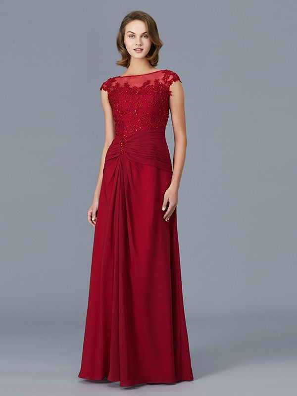 Sheath/Column Scoop Sleeveless Chiffon Ruffles Floor-Length Mother of the Bride Dresses DFP0007361