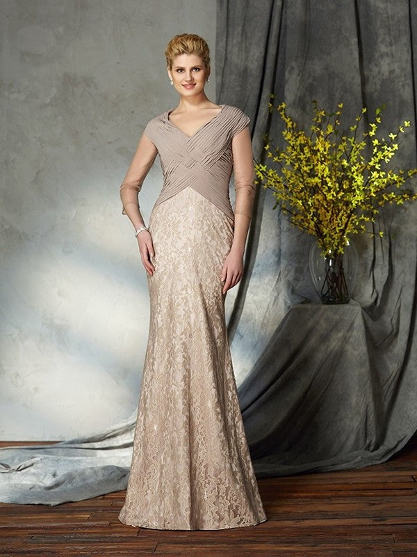 Sheath/Column V-neck 3/4 Sleeves Long Chiffon Mother of the Bride Dresses DFP0007339