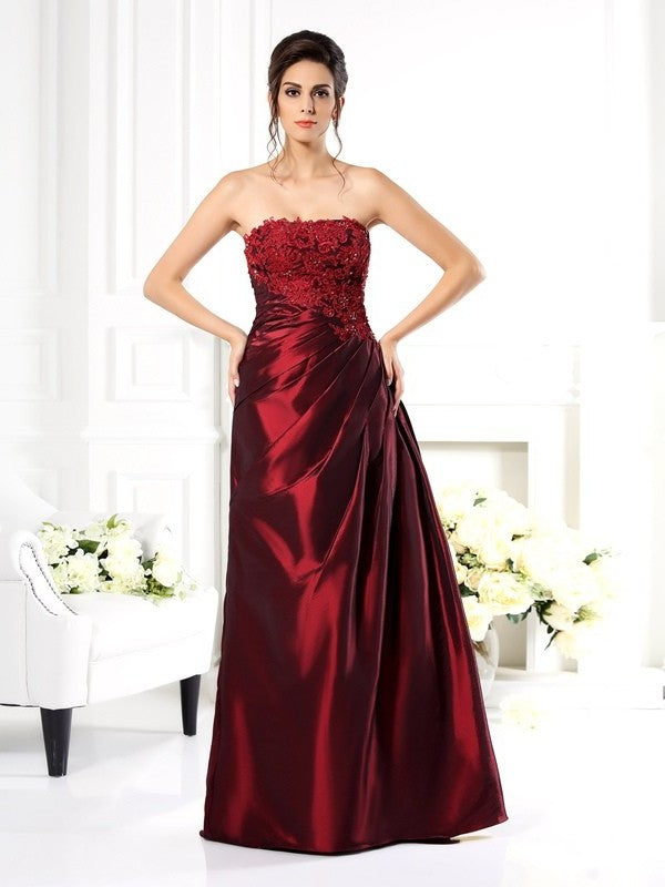 A-Line/Princess Strapless Applique 1/2 Sleeves Long Taffeta Mother of the Bride Dresses DFP0007351