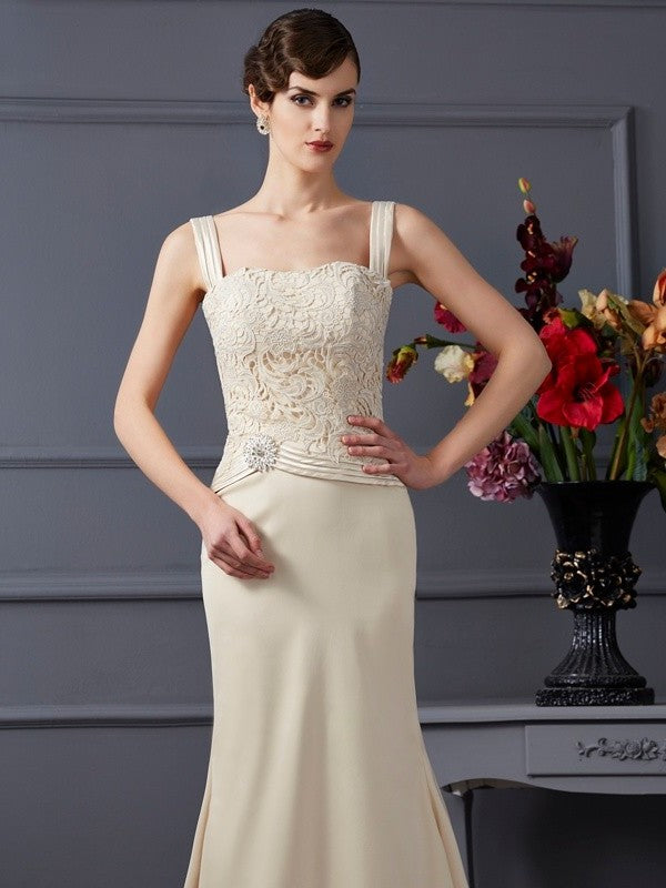 Sheath/Column Square Sleeveless Lace Long Elastic Woven Satin Mother of the Bride Dresses DFP0007319