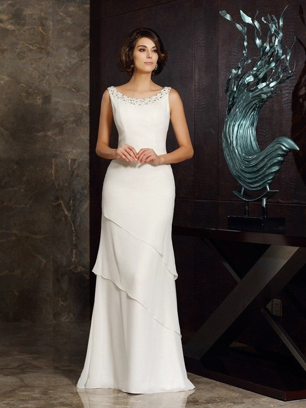 Sheath/Column Scoop Beading Sleeveless Long Chiffon Mother of the Bride Dresses DFP0007139