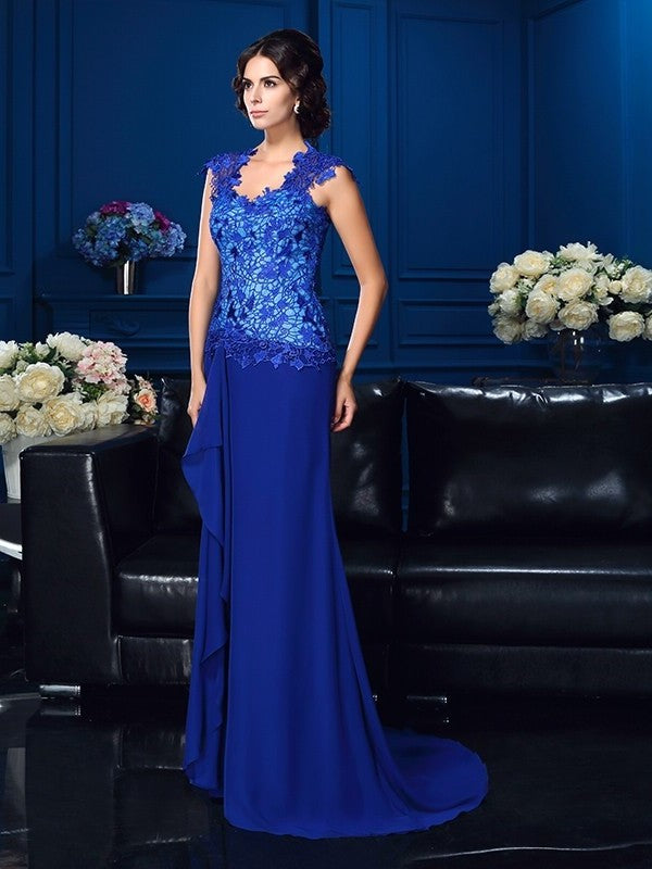 A-Line/Princess V-neck Applique Sleeveless Long Chiffon Mother of the Bride Dresses DFP0007353