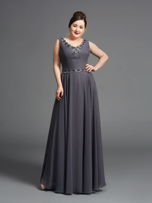 A-Line/Princess Straps Lace Sleeveless Long Chiffon Mother of the Bride Dresses DFP0007323