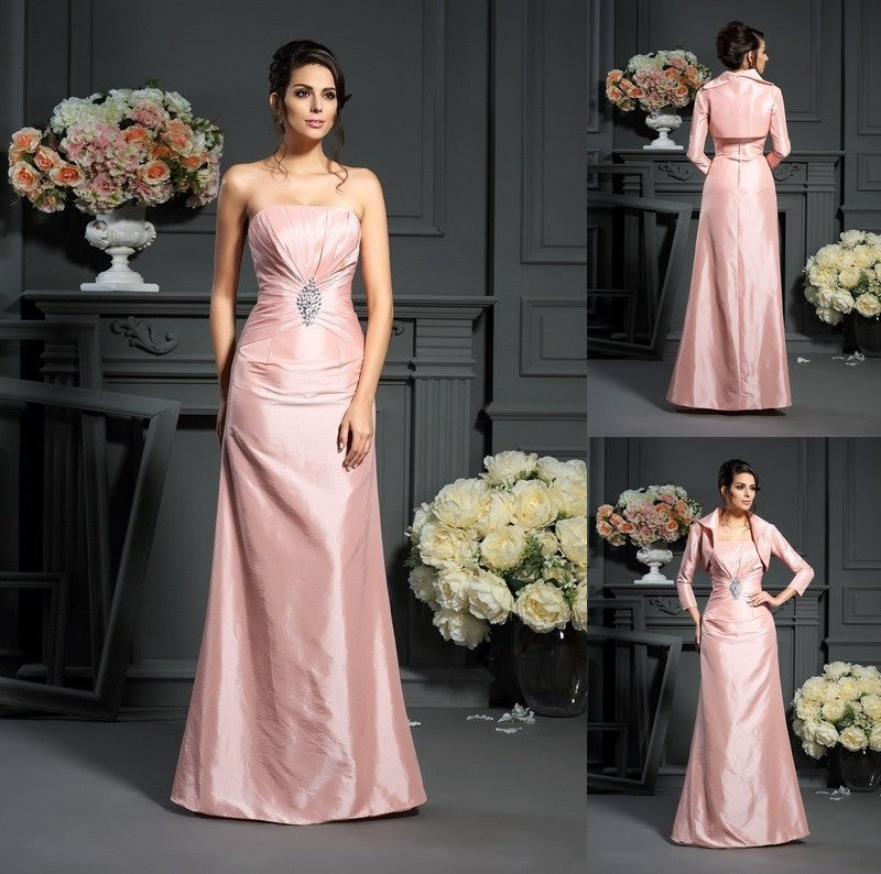 A-Line/Princess Strapless Pleats Sleeveless Long Taffeta Mother of the Bride Dresses DFP0007370