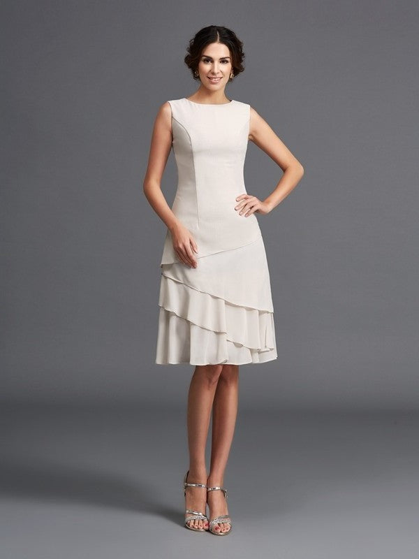 A-Line/Princess Straps Layers Sleeveless Short Chiffon Mother of the Bride Dresses DFP0007303