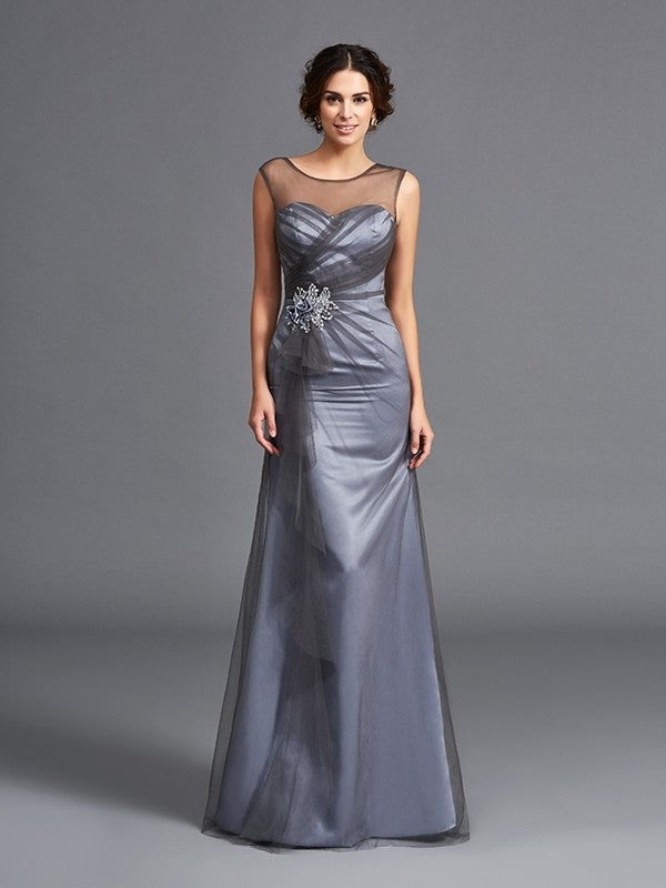 Sheath/Column Scoop Beading Sleeveless Long Net Mother of the Bride Dresses DFP0007301