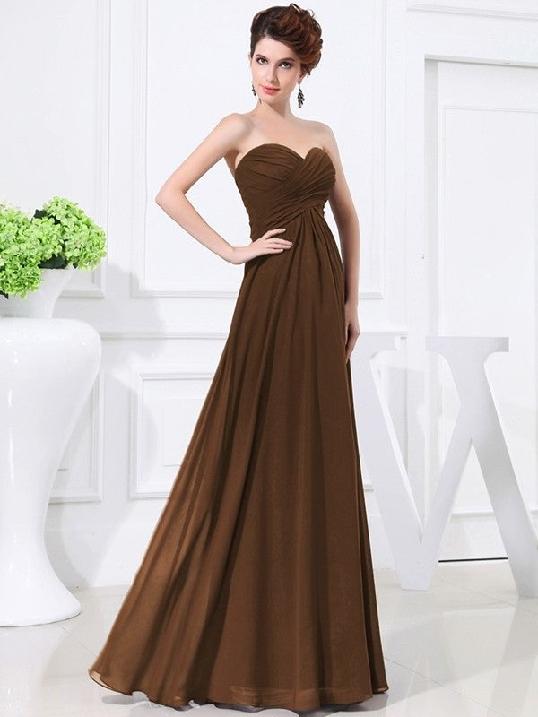 A-Line/Princess Sweetheart Sleeveless Chiffon Pleats Long Bridesmaid Dresses DFP0005559