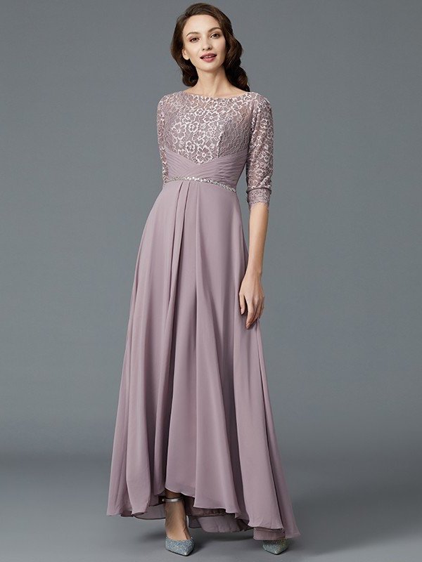 A-Line/Princess 1/2 Sleeves Scoop Asymmetrical Chiffon Mother of the Bride Dresses DFP0007047