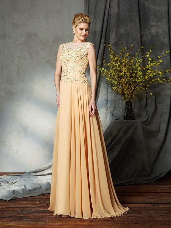 A-Line/Princess Scoop Applique Sleeveless Long Chiffon Mother of the Bride Dresses DFP0007368