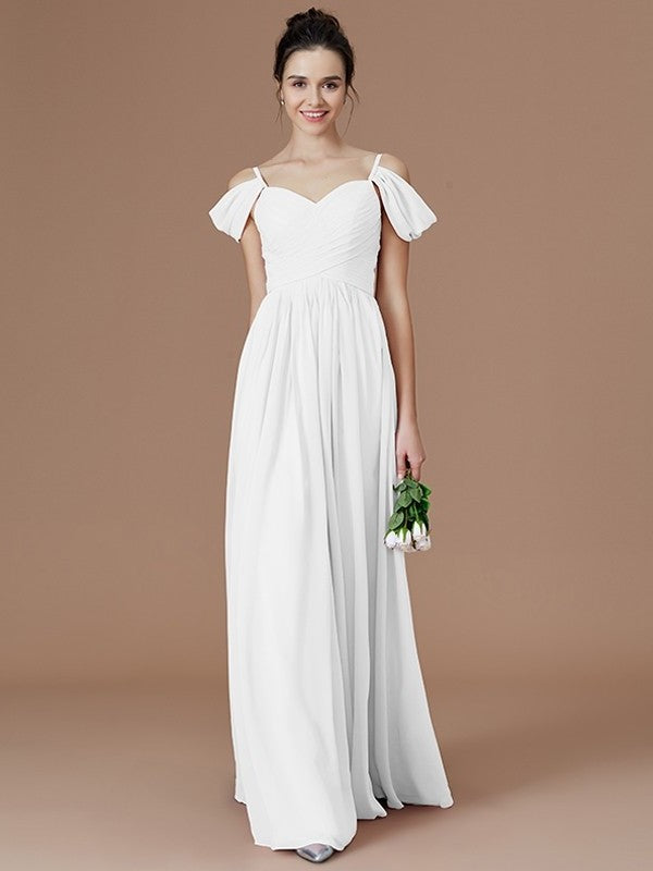 A-Line/Princess Off-the-Shoulder Sleeveless Ruched Floor-Length Chiffon Bridesmaid Dresses DFP0005324