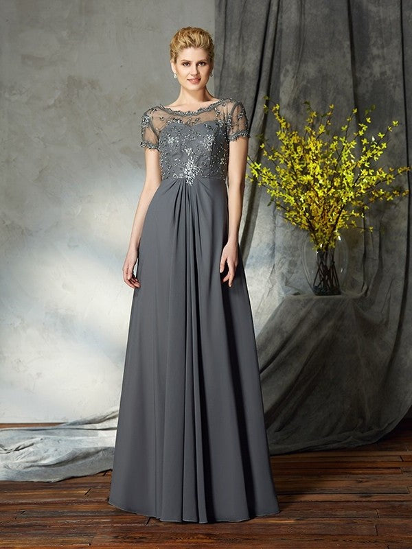 A-Line/Princess Scoop Applique Short Sleeves Long Chiffon Mother of the Bride Dresses DFP0007108