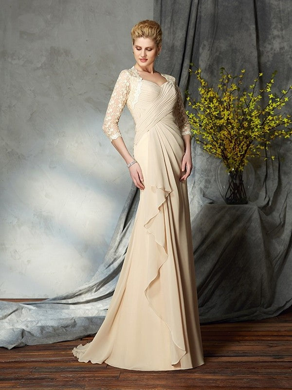 A-Line/Princess Sweetheart Lace 3/4 Sleeves Long Chiffon Mother of the Bride Dresses DFP0007175