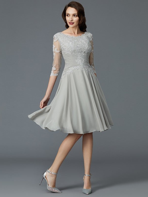 A-Line/Princess 1/2 Sleeves Scoop Knee-Length Applique Chiffon Mother of the Bride Dresses DFP0007299