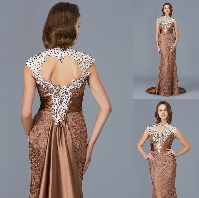 Trumpet/Mermaid Scoop Sleeveless Beading Lace Floor-Length Mother of the Bride Dresses DFP0007333