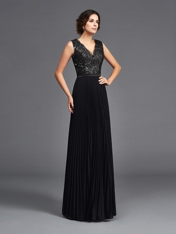 A-Line/Princess V-neck Lace Sleeveless Long Chiffon Mother of the Bride Dresses DFP0007265