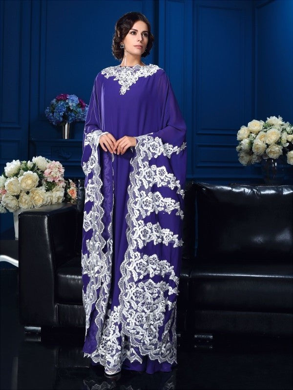 A-Line/Princess Scoop Applique Long Sleeves Long Chiffon Mother of the Bride Dresses DFP0007106