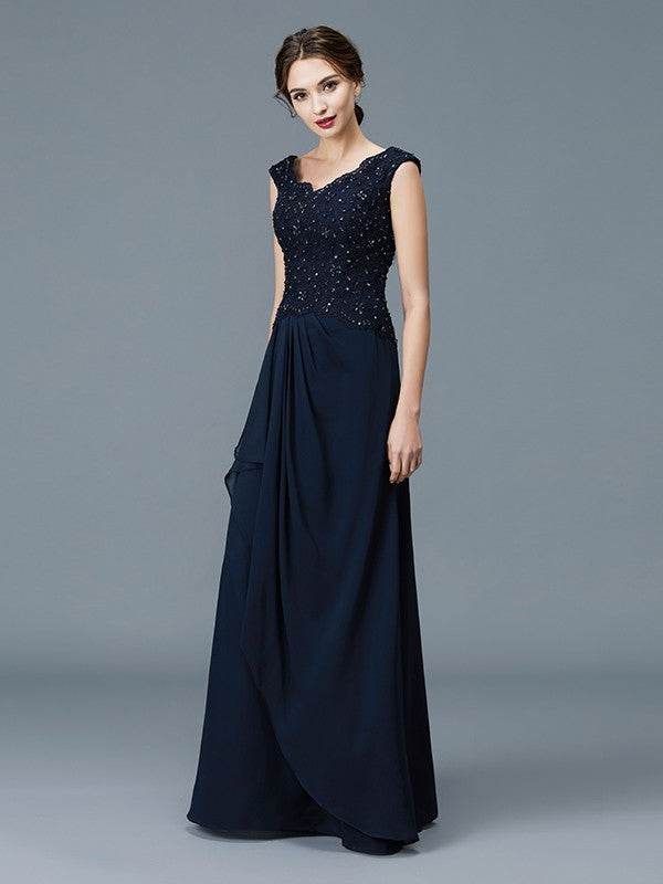 A-Line/Princess V-neck Ruffles Floor-Length Chiffon Sleeveless Mother of the Bride Dresses DFP0007258