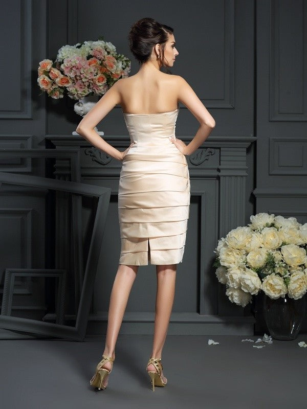 Sheath/Column Strapless Pleats Sleeveless Short Satin Mother of the Bride Dresses DFP0007413