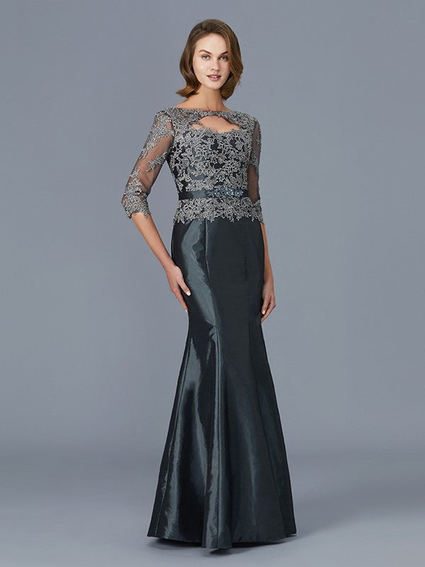 Trumpet/Mermaid Scoop 3/4 Sleeves Applique Floor-Length Taffeta Mother of the Bride Dresses DFP0007320