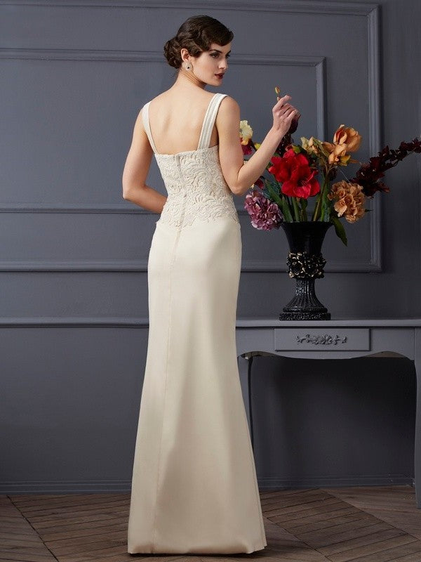 Sheath/Column Square Sleeveless Lace Long Elastic Woven Satin Mother of the Bride Dresses DFP0007319