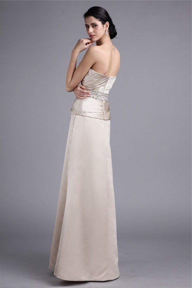 Sheath/Column Strapless Beading Hand-Made Flower Elastic Woven Satin Mother of the Bride Dresses DFP0007324