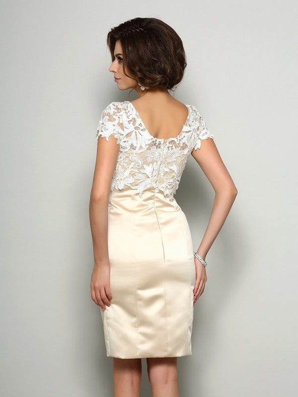 Sheath/Column Square Applique Short Sleeves Short Satin Mother of the Bride Dresses DFP0007273