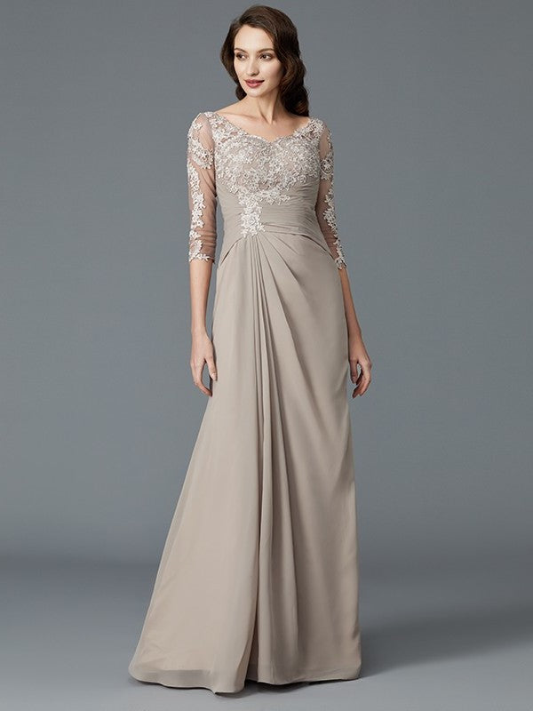 A-Line/Princess 1/2 Sleeves Scoop Applique Chiffon Floor-Length Mother of the Bride Dresses DFP0007072