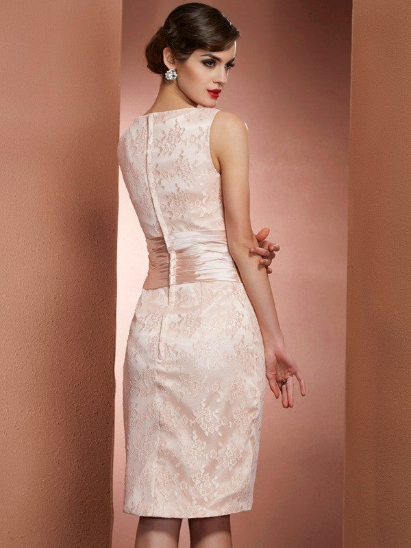 Sheath/Column Square Sleeveless Short Elastic Woven Satin Mother of the Bride Dresses DFP0007176