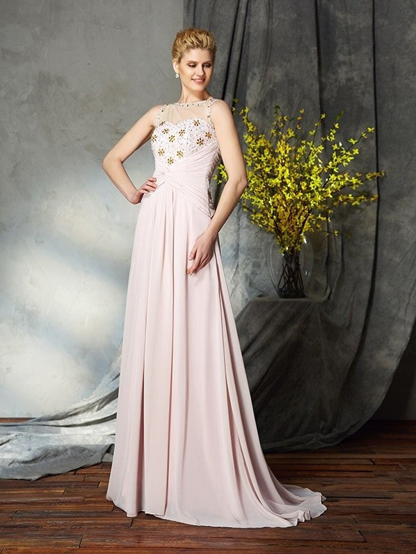 A-Line/Princess Bateau Applique Sleeveless Long Chiffon Mother of the Bride Dresses DFP0007443